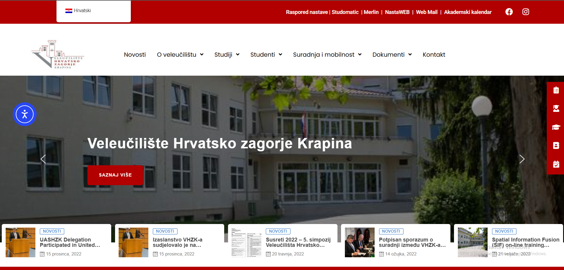 Redizajn web stranice Veleučilište Hrvatsko zagorje Krapina - Webforgelab