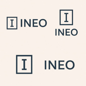 Kombinacije logotipa i tipografije za imaginarnu tvrtku INEO koja se bavi dizajnom interijera i 3D vizualizacijom.